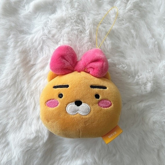 KAKAO FRIENDS Plush Bow Ryan Coin Purse Bag Charm Key Charm - Picture 1 of 5